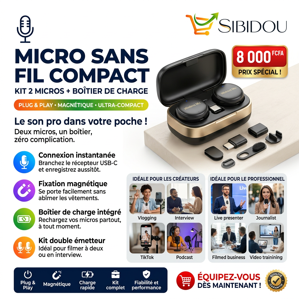 MICRO SANS FIL COMPACT — Kit 2 Émetteurs + Boîtier de Charge