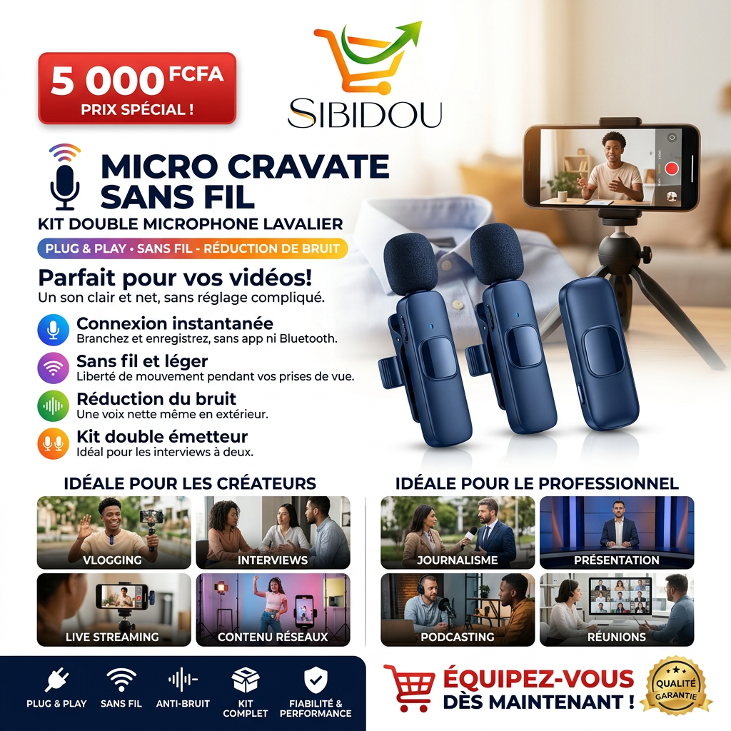 MICROPHONE CRAVATE SANS FIL — Kit Double Micro Lavalier